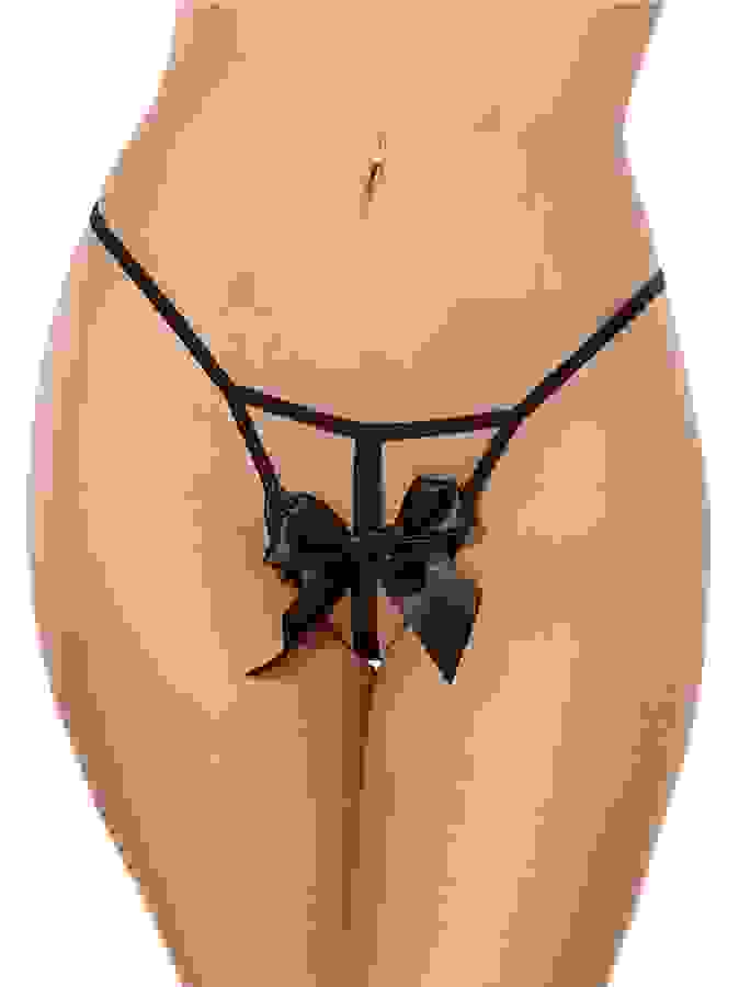 Coquette Black Bow G-String, Black, hi-res